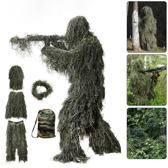 5 in 1 Ghillie Suit, 3D Camouflage Hunting Apparel Including Jacket, Pants, Hood, Carry Bag Suitable for Unisex Adults/Kids/Youth